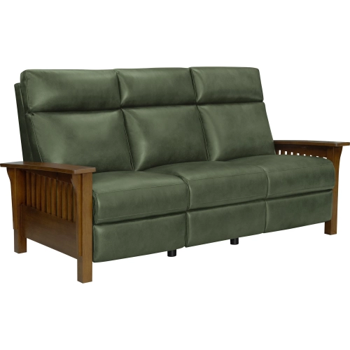 Artisan Power Reclining Sofa with Power Headrests in Oasis Olive Green Top-Grain Leather & Wood
